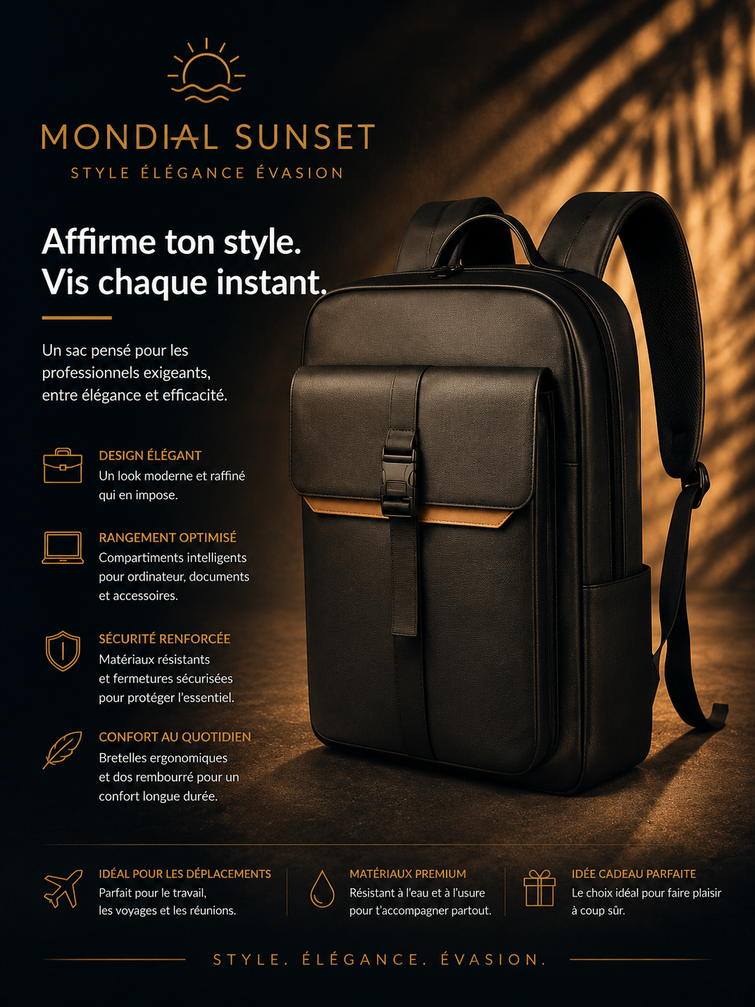 Sac à dos d affaires Mondial sunset élégance au Travail