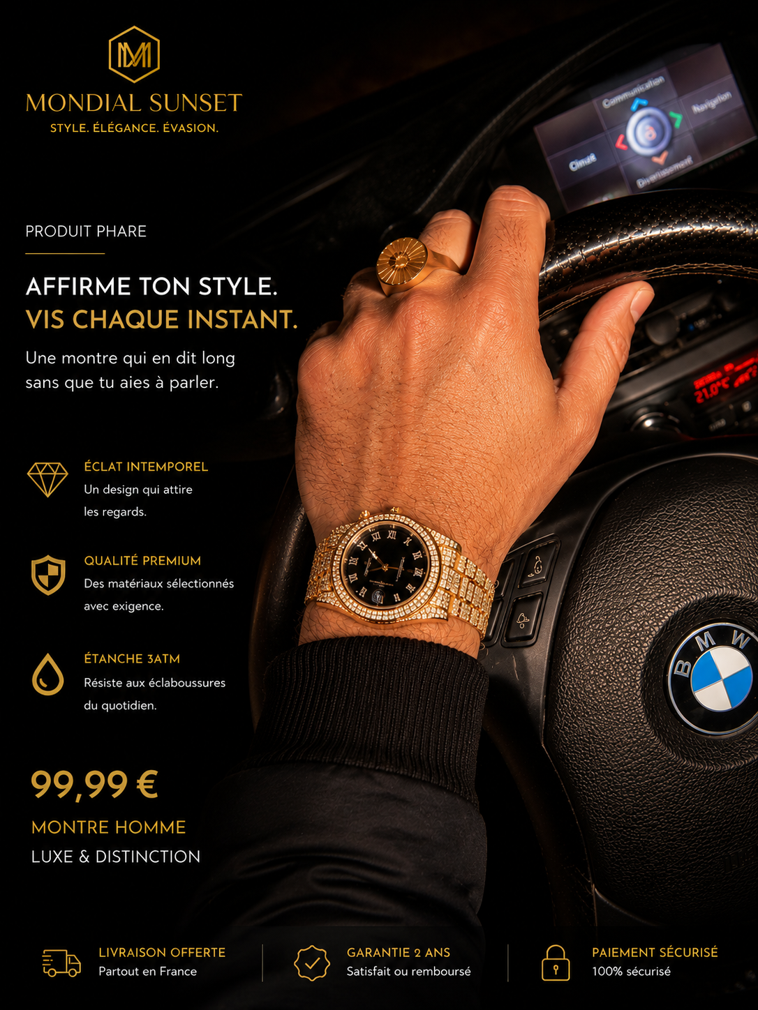 Mécanisme quartz précis,acier inoxydable, élégance & diamant