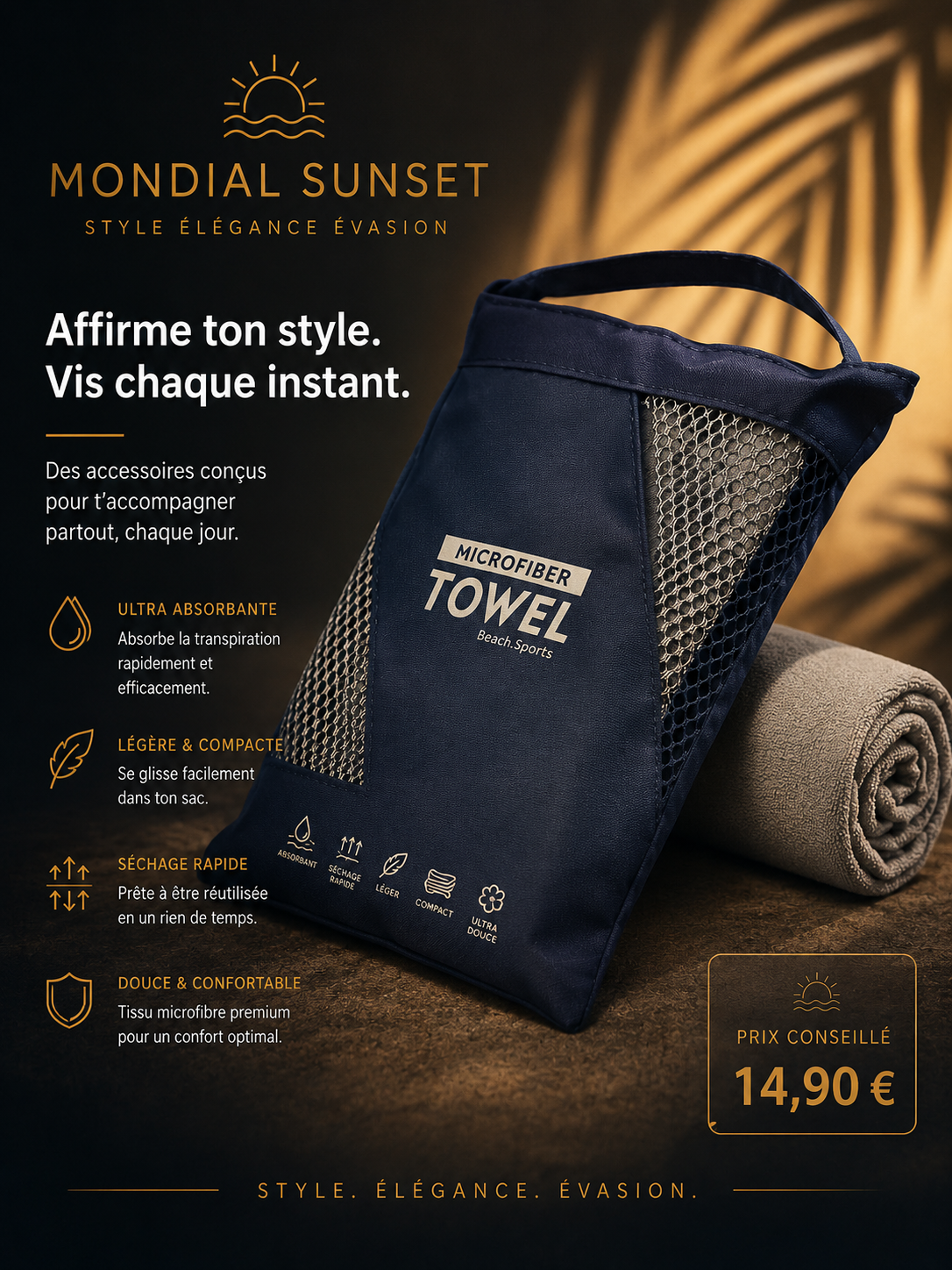 Serviette en microfibre à séchage rapide – Ultra absorbante, compacte et résistante au sable pour salle de sport, plage, voyage et natation, serviette de sport légère