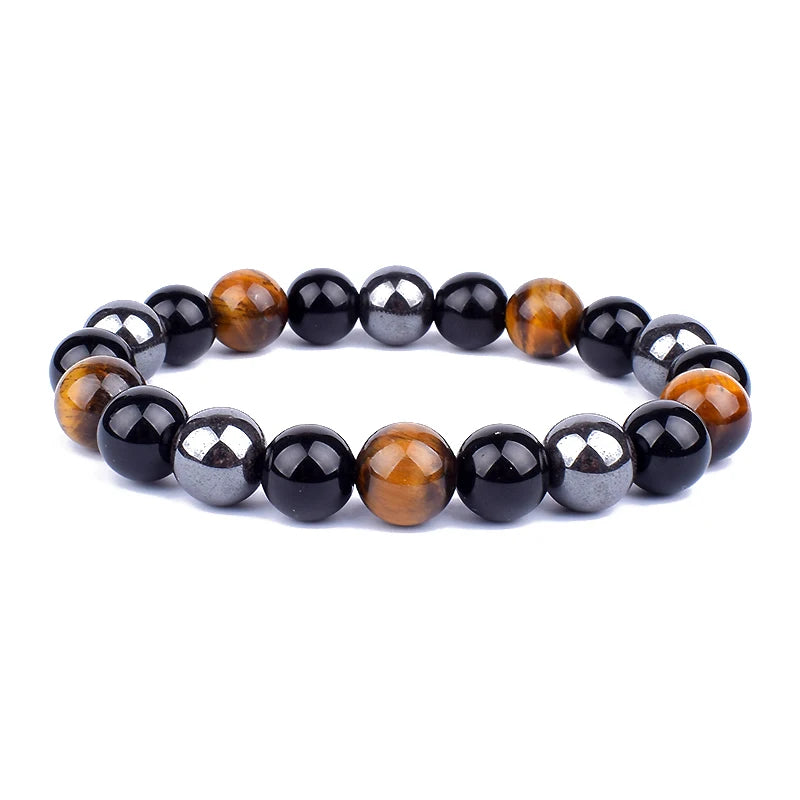 Bracelets en perles d'oeil de tigre en hématite d'obsidienne noire naturelle pour hommes et femmes, Protection magnétique de la santé