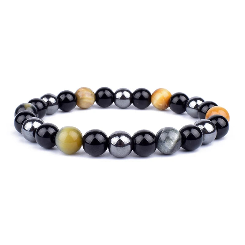Bracelets en perles d'oeil de tigre en hématite d'obsidienne noire naturelle pour hommes et femmes, Protection magnétique de la santé