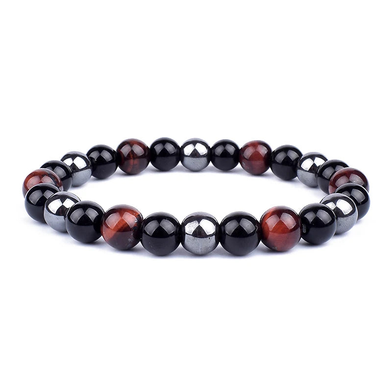 Bracelets en perles d'oeil de tigre en hématite d'obsidienne noire naturelle pour hommes et femmes, Protection magnétique de la santé