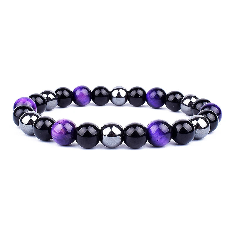 Bracelets en perles d'oeil de tigre en hématite d'obsidienne noire naturelle pour hommes et femmes, Protection magnétique de la santé