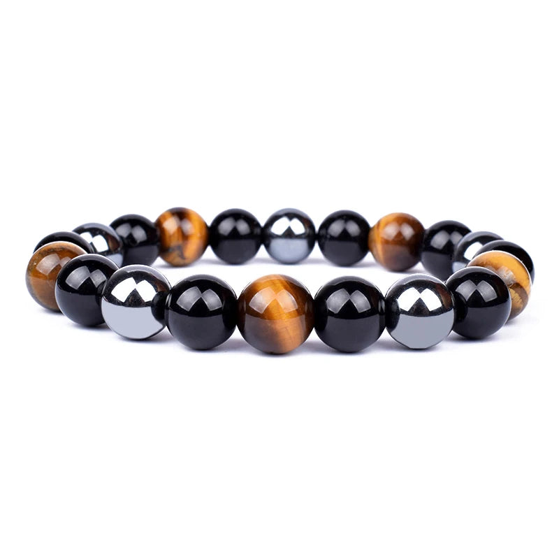Bracelets en perles d'oeil de tigre en hématite d'obsidienne noire naturelle pour hommes et femmes, Protection magnétique de la santé