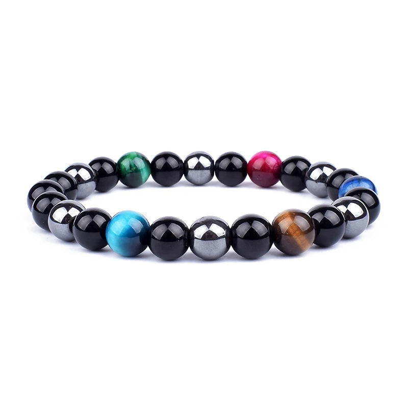 Bracelets en perles d'oeil de tigre en hématite d'obsidienne noire naturelle pour hommes et femmes, Protection magnétique de la santé