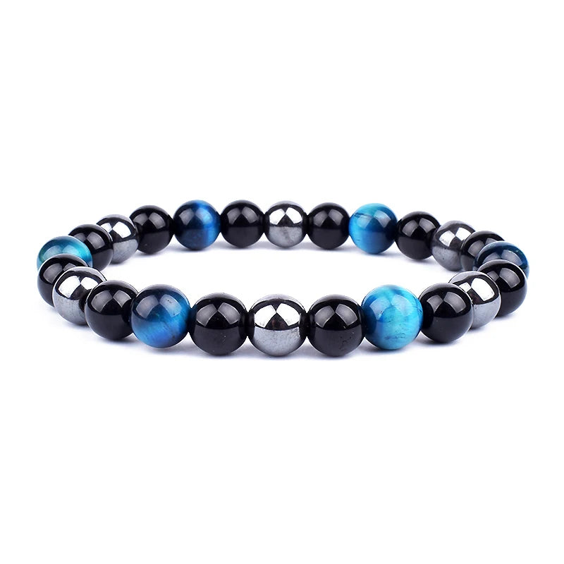 Bracelets en perles d'oeil de tigre en hématite d'obsidienne noire naturelle pour hommes et femmes, Protection magnétique de la santé